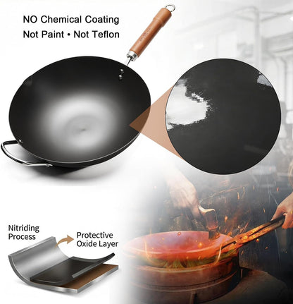 Carbon Steel 13.4" Woks with Traditional Iron Spatula4