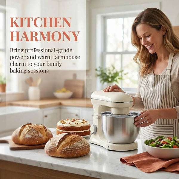 10 Speeds Stand Mixer with Bowl 6.5QT Stainless Steel, Electric Kitchen Stand up Mixer for Baking Cakes Cookie Bread Salad Food with Egg Whisk, Dough Hook, Flat Beater - Portable Baking Mixers White2
