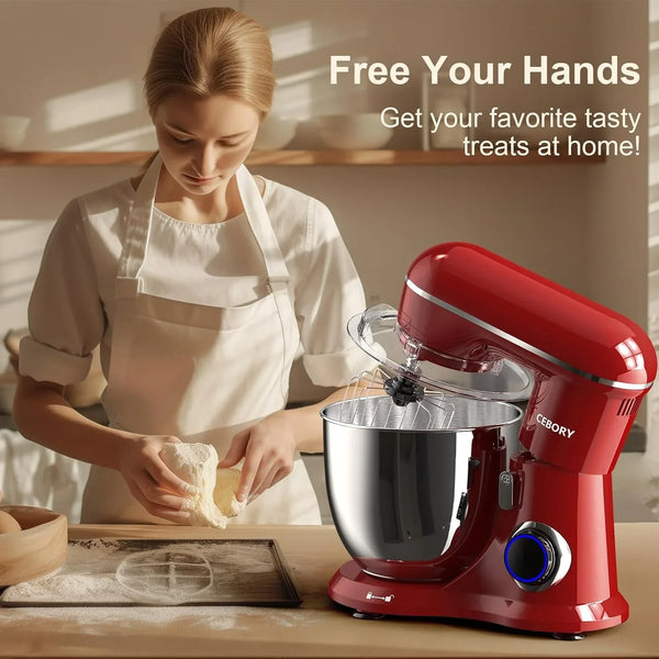 3-IN-1 Electric Stand Mixer, 6.5QT Bowl 660W 10-Speed Kitchen Mixer, Household Food Mixers Include Dough Hook, Beater and Whisk, Bread Cake Mixer for Baking and Most Home Cooks, Red6
