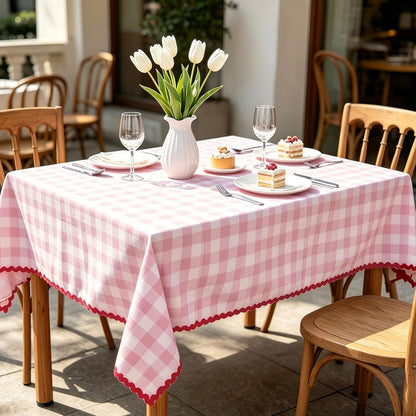 Plaid Tablecloth with Rick Rack Pink Gingham Scalloped Table Cloth Checkered Waterproof Rectangle Table Cover for Spring Picnic Party Home Kitchen Decoration, 55 X 70 Inch7