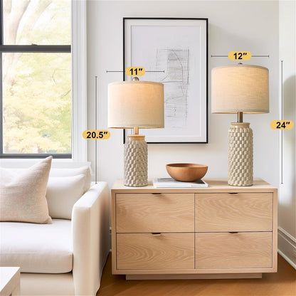 24" Modern Ceramic Bedside Lamp Set of 2 for Bedroom Decor Farmhouse Table Lamp for Living Room Office Dorm Cream2
