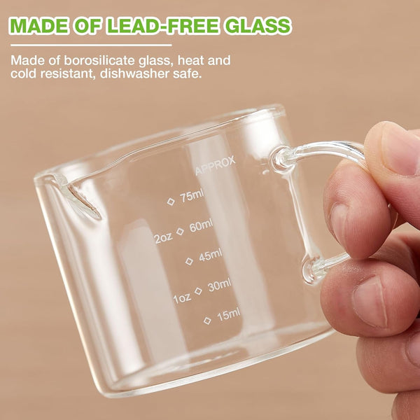 2 Pack Measuring Cups, 75ML Espresso Cups with Handle, Espresso Shot Glasses with V-Shaped Mouth, Clear Accessories, Milk Frothing Pitcher4