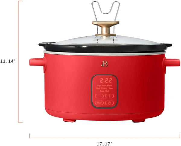 6 Qt Programmable Slow Cooker with Digital Timer, 5 Cooking Functions, Removable Ceramic Pot and Tempered Glass Lid, Dishwasher Safe (Tomato Red)8