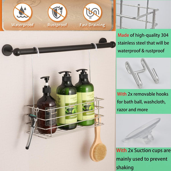 1-Tier Shower Caddy Hanging Shower Rack with Hooks over the Door3