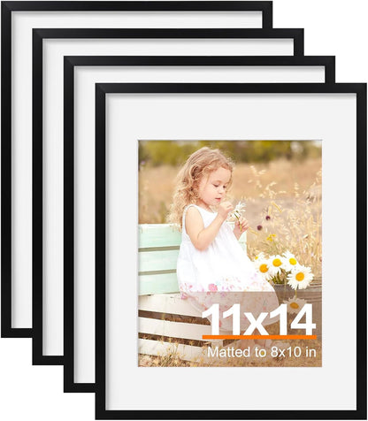 11X14 Picture Frames Black, Picture Frame for 8X10 Pictures with Mat or 11X14 without Mat, Wall Hanging Photo Frame, 4 Pack1