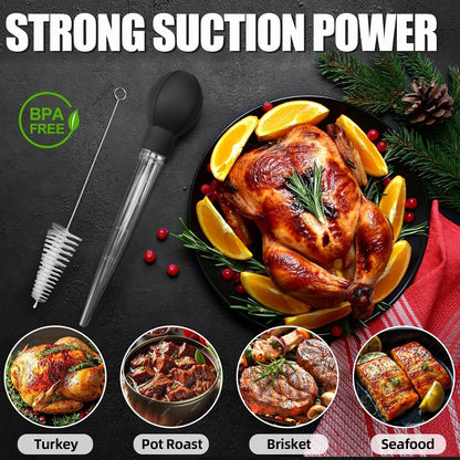 Premium Turkey Basters for Cooking – Baster Syringe for Hot Liquids – Meat and Food Injector – Essential Thanksgiving Cooking Tool – Turkey Baster Large with Cleaning Brush(Black)5