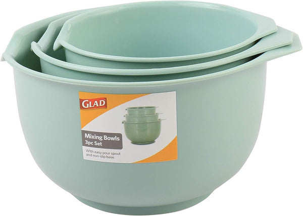 Mixing Bowls with Pour Spout, Set of 3 | Nesting Design Saves Space | Non-Slip, BPA Free, Dishwasher Safe Plastic | Kitchen Cooking and Baking Supplies, Sage Green4