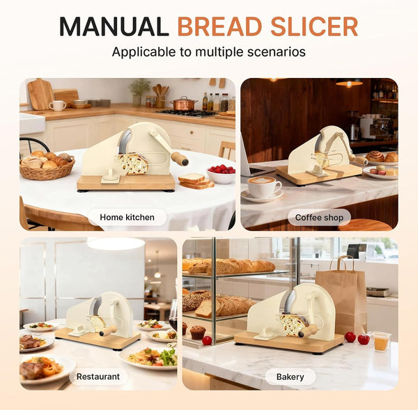 Manual Bread Slicer for Homemade Sourdough, Adjustable Thickness,Hand Crank Bread Cutter with Stainless Steel Blade Slicing Guide, Scale Line Suction Cups & Solid Wood Base6