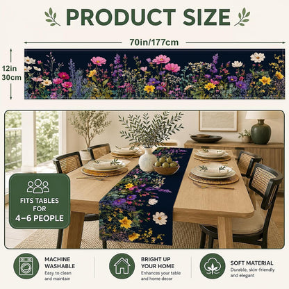 Wildflower Spring Floral Table Runner,Garden Flowers Washable Kitchen Dining Table Runner for Home Party Decor, Indoor Outdoor Dresser Scarf2