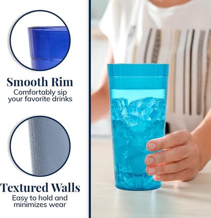 Cafe Plastic Reusable Tumblers (Set of 16) 20-Ounce Water Cups Coastal Colors | Restaurant Style Drinking Glasses Value Set, Stackable, Bpa-Free, Made in the USA | Top-Rack Dishwasher Safe4