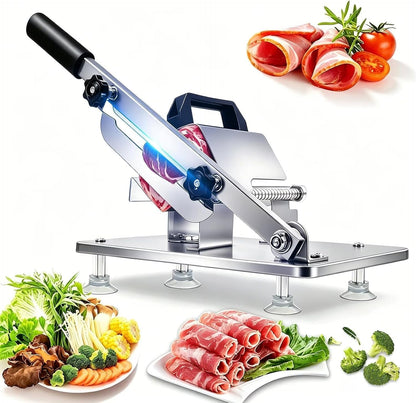 Manual Meat Slicer Frozen Meat Cutter Upgraded Stainless Steel Meat Cleavers Beef Mutton Roll Slicing Machine Vegetable Meat Slicer for Home Cooking Hotpot Shabu Cnh2(Silver,16.7"X6.7")1