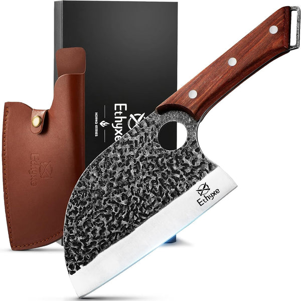 Serbian Chef Cleaver Knife with Genuine Leather Sheath1