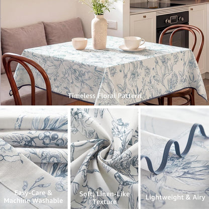 Blue Floral Linen Square Table Cloth 50 X 50 Inch3