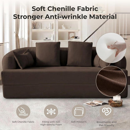 70" Convertible Sofa Bed, Chenille Boneless Comfortable Sleeper Futon6
