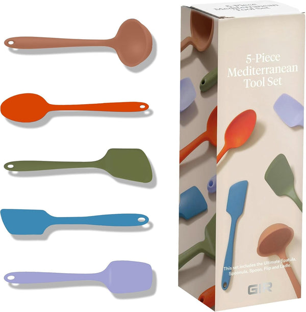 : Get It Right 5 Piece Silicone Ultimate Kitchen Utensils Set - Ladle, Spatula, Flip, Spoon & Spoonula - Non-Toxic Cooking Utensils for Nonstick Cookware, Cooking and Baking - Mediterranean1
