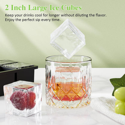 Large Ice Cube Tray for Whiskey: 2" Big Silicone Ice Tray with Lid for Whisky - 3Pack Old Fashioned Ice Cube Trays for Cocktail - Huge Square Cubed Bourbon Ice Cube Maker4