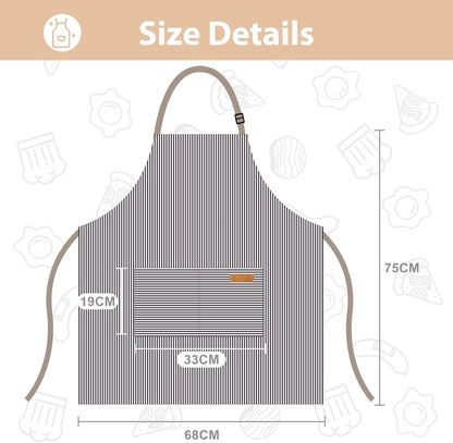 2 Pack Kitchen Aprons with Pockets, Cooking Chef Apron for Men Women | Adjustable Neck Strap, Unisex Bib Soft Aprons, Cotton-Blend, for Grilling Cooking Gardening Baking2