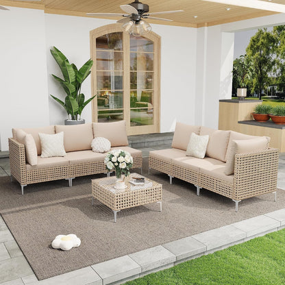 Boho Outdoor Patio Furniture Set with Non-Slip Cushions - 7 Piece6