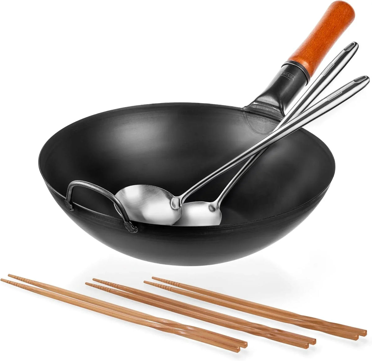 carbon-steel-wok-pan-13-5-stir-fry-pans-with-17-wok-spatula-and-ladle-with-reusable-natural-wooden-long-cooking-chopsticks-set-of-3-pairs