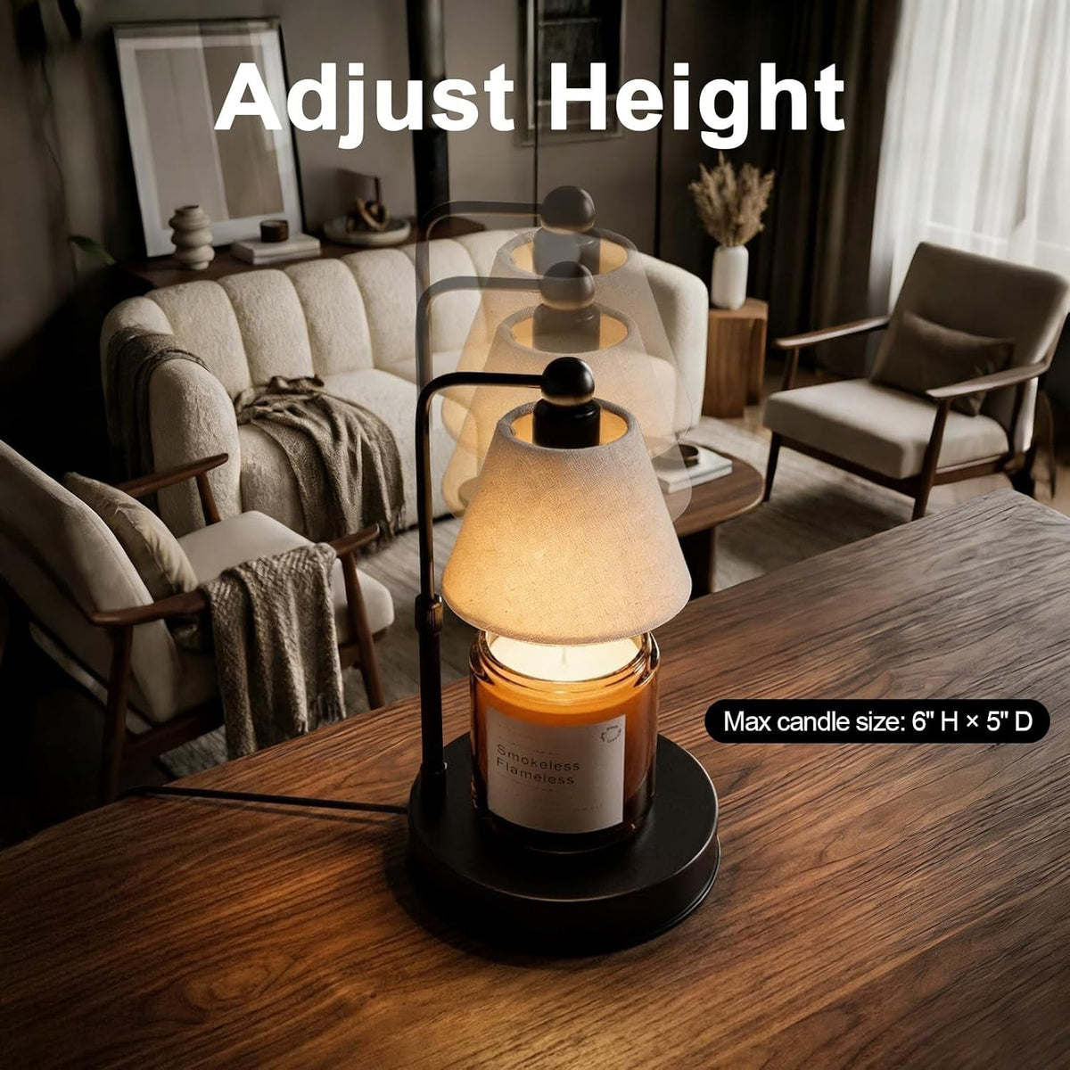 candle-warmer-lamp-with-timer-dimmable-adjustable-height-modern-farmhouse-linen-shade-black-candle-warming-lamp-for-up-to-6-inch-jar-candles-2-bulbs-included