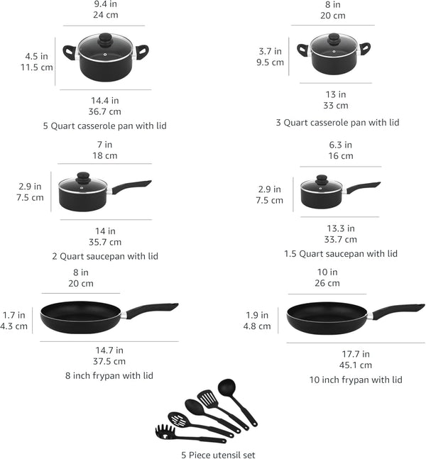 Non-Stick Kitchen Cookware 15-Piece Set with Stay-Cool Handles, Even Heating, Non-Induction, Includes Pots, Pans, and Utensils, Black4