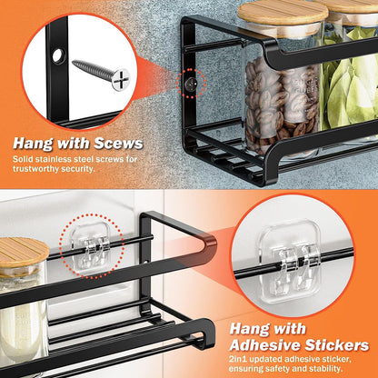 Spice Rack Wall Mounted 4 Pack, for Spice Jars & Seasonings,Black3
