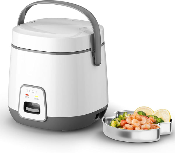 Mini Rice Cooker, 2-Cup Uncooked, 1.2L with Steamer Tray, Gray | Nonstick Coating, Steamer Tray, 1.2L Capacity for 1-2 People, for Rice, Oatmeal, Grains, Vegetables, Dorms and Travel1
