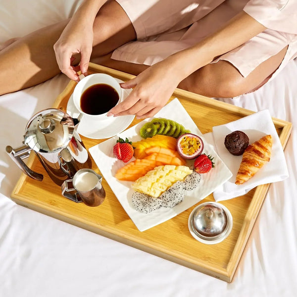 Bamboo Bed Tray Table, Folding Legs and Handles, Breakfast Tray, Laptop Desk for Bed or Sofa, Serving Tray for Eating, Working, Reading,Picnic2