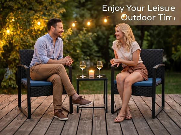 3-Piece Patio Bistro Set, PE Rattan, Tempered Glass, 400LBS, Blue9