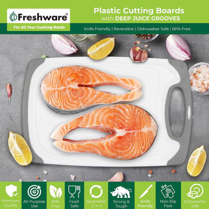 Cutting Boards for Kitchen, Chopping Board 3-Pack with Different Sizes, Juice Grooves and Non Slip Handles - Reversible, Large Cutting Board Set - Dishwasher Safe - Gray3
