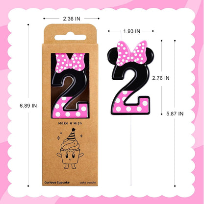 2.76 Inch Cartoon Pink and Black Mouse 2 Number Birthday Candles, Anime Cartoon Number Candles, Cake Number Candles, Party Celebration, Style Candle7