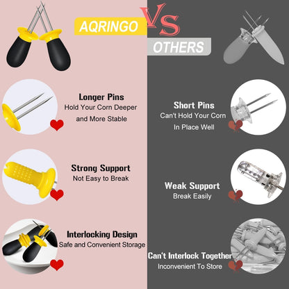 12 Pcs/6 Pairs Corn Holders, Stainless Steel Corn Cob Holders Corn on the Cob Skewers for Home Cooking BBQ Parties Camping, Yellow-Black3