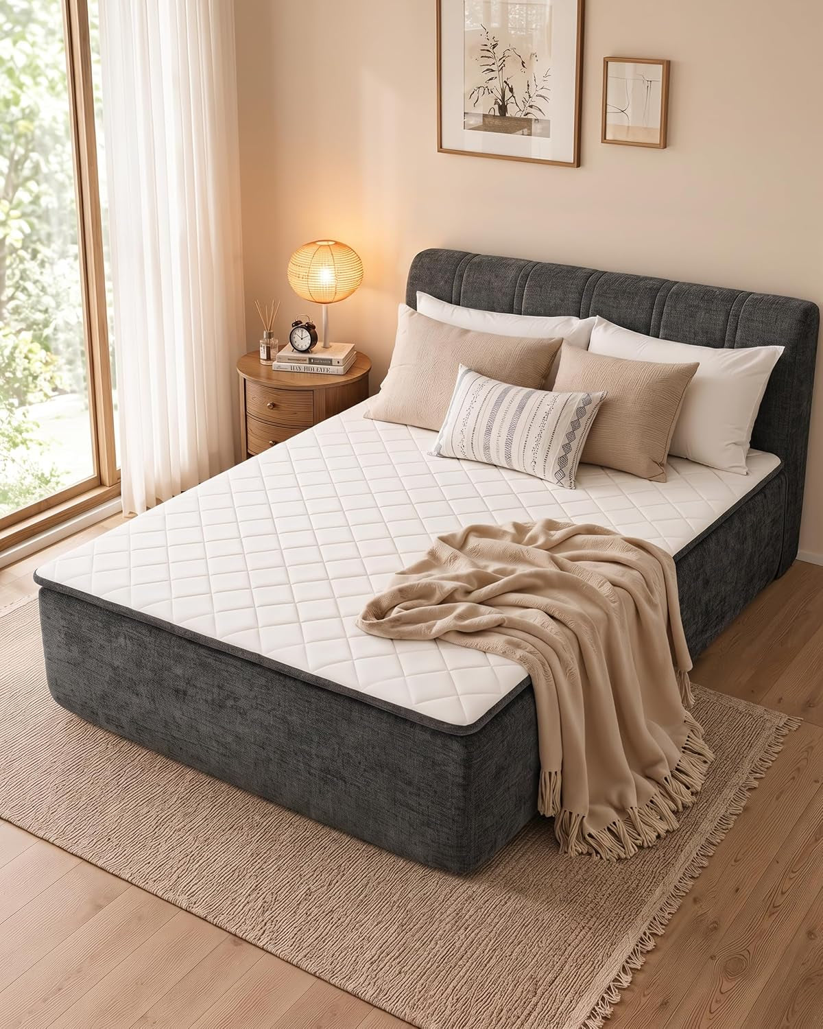 full-size-boneless-bed-frame-with-mattress-assembly-free-cloud-bed-gray
