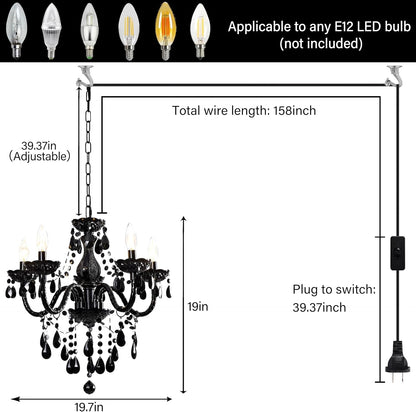 Black Modern 5-Light Crystal Chandelier Acrylic Hanging Pendant Light2