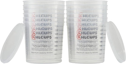 12 Pcs Cups and 4 Lids 160 Oz Graduated Paint Mixing Cups 5 Quart Disposable Clear Paint Mixing Bucket Plastic Epoxy Measuring Cups with Ratios on Side of Cup for Resin, Epoxy, Art1