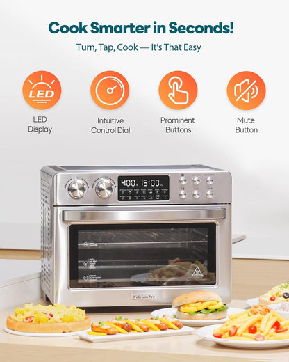 28QT Air Fryer Toaster Oven Combo, Large 12-In-1 Convection Countertop Oven with 3-Layer Cooking, Rotisserie for Chicken, 6 Heating Tubes, Fast Preheat, Fit 11" Pizza, All Accessories, Silver Red7