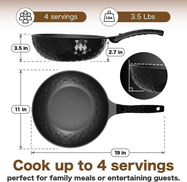 Diamond X Premium Non Stick Wok Pan with Lid - 11" Large Flat Bottom Chinese Wok - Woks & Stir-Fry Pans Nonstick - Titanium-Coated 8-Layered Korean Engineered Skillet for Frying, Oil-Free, Pfoa-Free7
