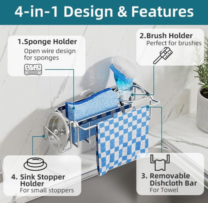 4-In-1 Sink Caddy for Kitchen Sink with Strong Suction Cup-Silver5