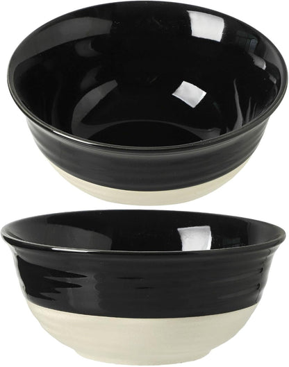 Large Porcelain Serving Bowls Set of 2, 60 Oz 8.5 Inch Black & Beige Stoneware Mixing Bowls, Farmhouse Bowls for Salad, Soup & Pasta, Dishwasher & Microwave Safe1