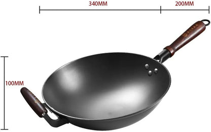 13 Inch Black Cast Iron Wok Pan round Bottom with Wooden Handle, Use on Gas Stove, Campfire Open Fire Stir-Fry, Physical Non Stick8