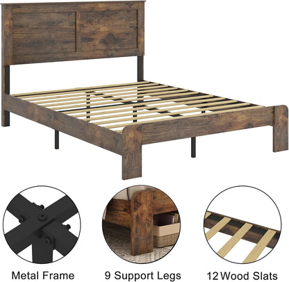 Wood Queen Size Bed Frame with Headboard and Footboard, Dark Brown5
