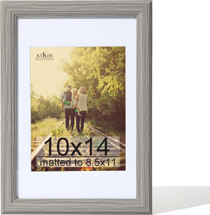 10X14 Picture Frame,Display Pictures 8.5X11 with Mat or 10X14 Without, Tempered Glass,14 by 10 Gray Wooden Frame Wall Gallery Poster Frame Best Gift1