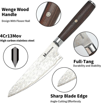 Kitchen Knife Set, Japanese 8”7”Chef Knife Set Professional Wenge | 3 Piece, 5 Inch Utility Knife, Butcher Knife, Paring, Santoku, Sharp Knife, German High Carbon Stainless Steel, No Block, 8In5