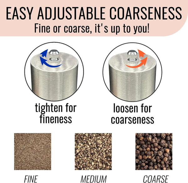 Salt and Pepper Grinder Set Manual 2 Pack | Large round Salt and Pepper Shakers Set | 7.5 Inch Stainless Steel Salt Grinder Refillable | Manual Pepper Grinder (Stainless Steel)5