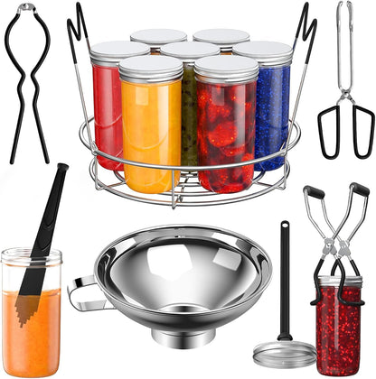 Canning Supplies Starter Kit, Tools Set with Stainless Steel Rack | True 304 Stainless Steel, Rustproof, Food Grade, Heat-Resistant Handle, No Stick, Easy to Clean, Dishwasher Safe1
