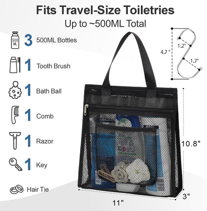 Small Mesh Shower Caddy Portable - Zipper Gym Shower Bag for Travel, Black3