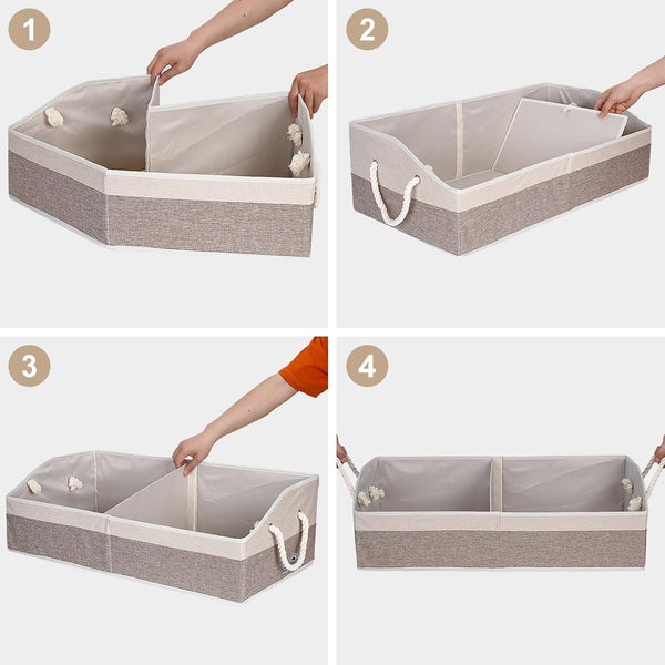 Large Dog Toy Basket with Handle, Foldable Dog Toy Box for Living Room Area , 28.5" Basket for Dog'S Supplies, Organizer and Storage with Hard Board, Anti-Slip for Pet Toys (Brown, Large 28.5"×15")7