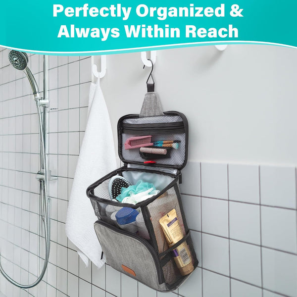 Hanging Toiletry Bag, Shower Caddy Tote Bag (Updated Version, Full Size Bottle Compatible), Bath Organizer for College Dorms, Gym, Camp, Women Men, with Funny Luggage Tag7