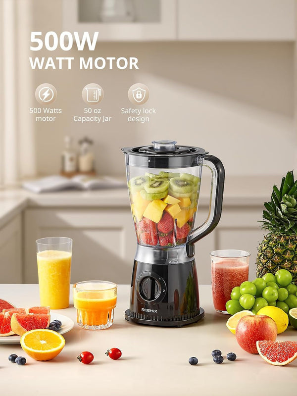 Blender, 50Oz Countertop Blender - 2 Adjustable Speeds + Pulse, Dual Safety Locks, Dishwasher-Safe Pitcher for Smoothies, Crushing Ice & Family Meals3