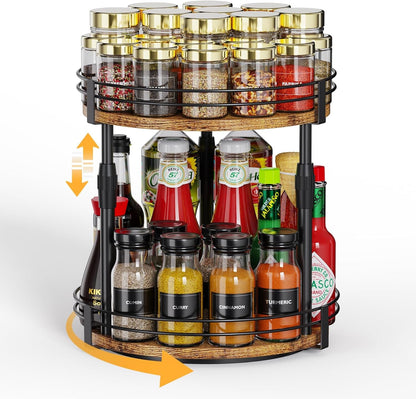 Lazy-Susan-Organizer-Spice-Rack, Rotating Spice Organizer for Cabinet Pantry, Seasoning Holder Spice Shelf with Adjustable Height, Kitchen Counter Shelf Countertop Organizer1